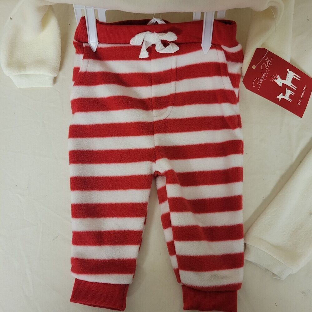 Rene Rofe 3-6 Months (2) Red White Striped 2 Pc Reindeer Pants Set holiday - Picture 3 of 4